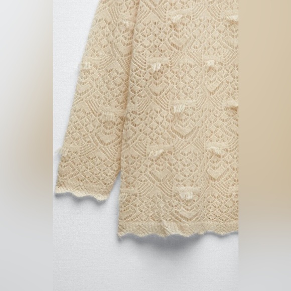 NWT Zara Beige Pointelle Knit Sweater (with Wool and Alpaca) - Picture 6 of 7